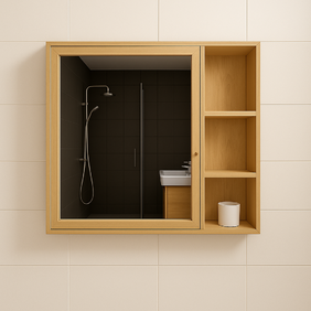 PVC шкаф дървесен с вградено огледало и ниша