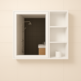 Шкаф с вградено огледало и ниша бял