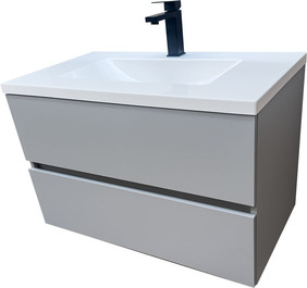 Шкаф за баня от ПВЦ цвят тъмно дърво с бяла мивка Verona 80 Gray White