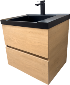 Дървесен шкаф за баня с черен мат мивка Torino 80 OAK B