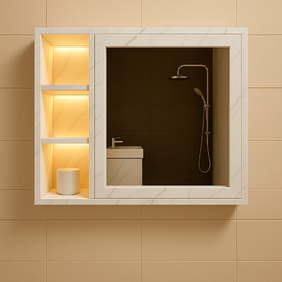 PVC шкаф  с вградено огледало и ниша Мрамор Мат 