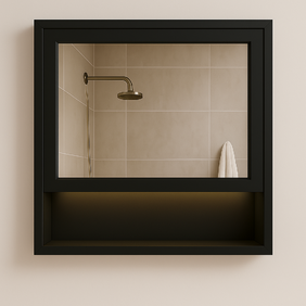 PVC черен шкаф с огледало и долна ниша 