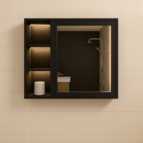 PVC шкаф  с вградено огледало и ниша BLACK