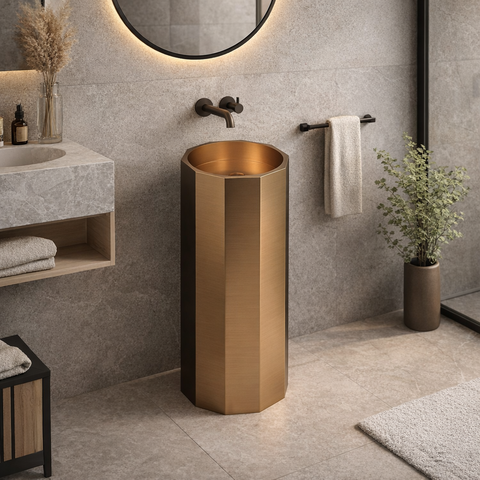 Стояща метална мивка тип кашпа STEEL LINE ROSE GOLD 