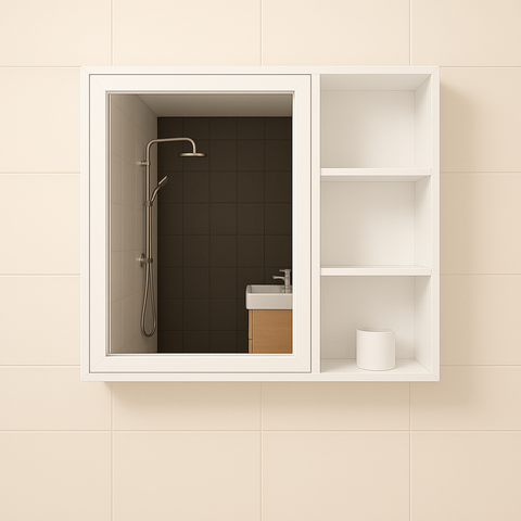 Шкаф с вградено огледало и ниша бял