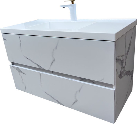 Голям шкаф с мраморен ефект за баня от PVC Siena 100 Marble White