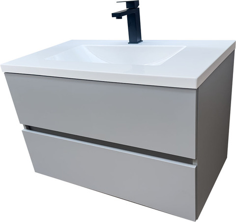 Шкаф за баня от ПВЦ цвят тъмно дърво с бяла мивка Verona 80 Gray White