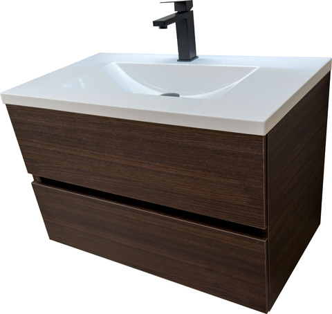 Шкаф за баня от ПВЦ цвят тъмно дърво с бяла мивка Verona 80 Venge White