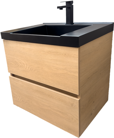 Дървесен шкаф за баня с черен мат мивка Torino 80 OAK B
