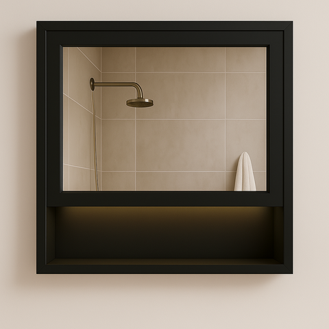 PVC черен шкаф с огледало и долна ниша 