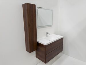 Мебели за баня от ПВЦ цвят тъмно дърво с бяла мивка Siena 100 Cherry W