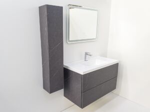 Голям шкаф за баня сив мат с бяла мивка Siena 100 Concrete W