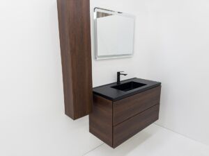 Голям шкаф за баня тъмно дърво и черен мат мивка Siena 100 Cherry B