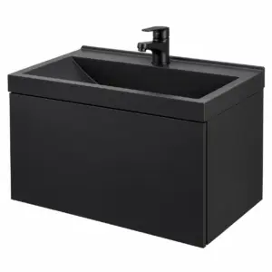 Черен ПВЦ шкаф за баня с едно чекмедже 60x40 см