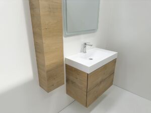 Шкаф за баня дърво дъб, светъл орех бяла мивка Verona 80 OAK W