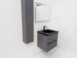 Сив шкаф за баня от ПВЦ с черен мат мивка Cremona Concrete B