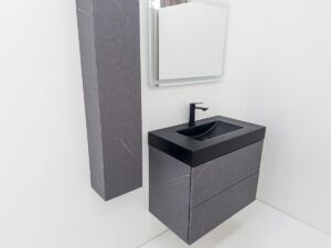 Сив шкаф за баня цвят бетон с черен мат мивка Verona Concrete B