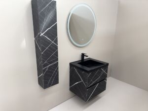 Черен матиран шкаф за баня с бели жилки от PVC Cremona Noir B