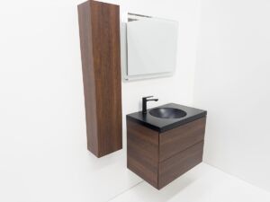 Тъмно дървесна мебел за баня с черен мат мивка Palermo 75 Cherry B
