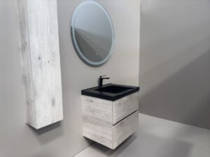 Сив шкаф за баня от ПВЦ с черен мат мивка Cremona Haifax B