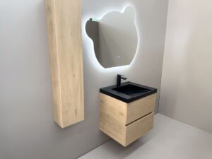 Дървесен шкаф за баня с черен мат мивка Cremona 60 OAK Black