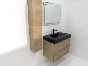 Шкаф за баня дърво дъб, светъл орех черен мат мивка Verona 80 OAK B