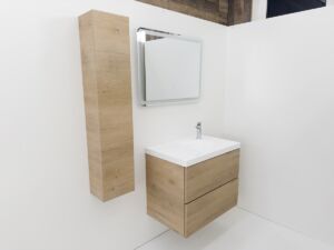 Мебел за баня дърво дъб, светъл орех бяла мивка Palermo 75 OAK W