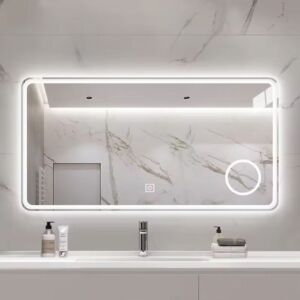 100,120см LED огледало за баня с нагревател + козметично