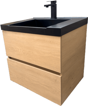 Дървесен шкаф за баня с черен мат мивка Cremona 60 OAK Black