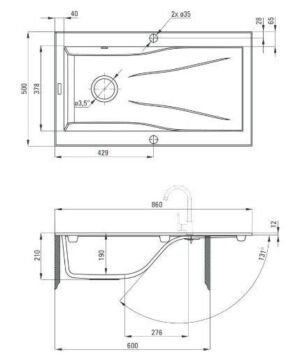 Светло сив металик модерна гранитна мивка с плот 86x50