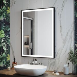 Черно LED огледало за баня с рамка 50x70 см