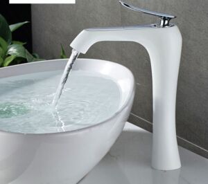 Висок бял смесител за мивка Blandini Aston W