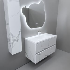 Голям шкаф с мраморен ефект за баня от PVC Siena 100 Marble White