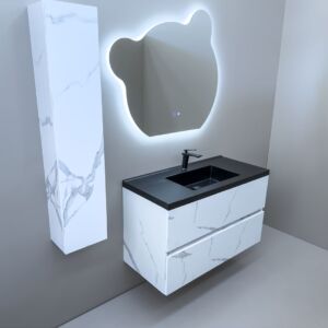 Дълъг шкаф за баня водоустойчив Siena 100 Marble Black