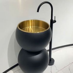Стояща метална мивка тип кашпа Bubble Black Gold