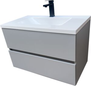 Шкаф за баня от ПВЦ цвят тъмно дърво с бяла мивка Verona 80 Gray White