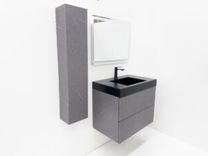 Сив шкаф за баня цвят бетон с черен мат мивка Torino 80 Concrete B