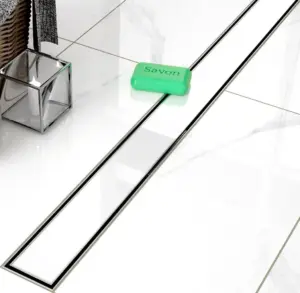 Бял стъклен линеен сифон за баня 80 см Glossy White