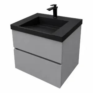 Сив шкаф за баня от ПВЦ с черен мат мивка Cremona 60 Gray