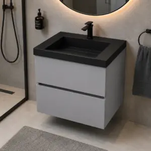 Сив шкаф за баня от ПВЦ с черен мат мивка Cremona 60 Gray