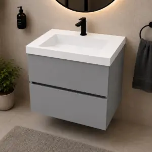 Сив шкаф за баня от ПВЦ с бяла мивка Cremona 60 Gray