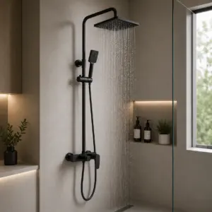 Черен душ за баня с пита, ръчен душ и чучур Pergola Rain Black