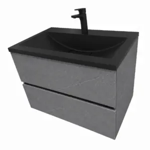 Мебел за баня 70х45 см с две чекмеджета сив като бетон Mila Concrete черна мивка