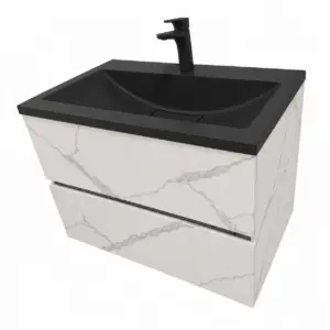 Мебел за баня 70х45 см с две чекмеджета мраморен ефект Mila Marble черна мивка