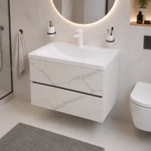 Мебел за баня 70х45 см с две чекмеджета мраморен ефект Mila Marble бяла мивка