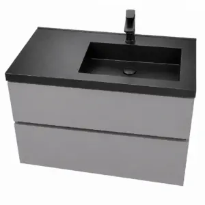 ПВЦ шкаф за баня 80х45 см сив цвят Gray черна мивка с плот Porto R