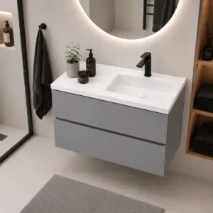 ПВЦ шкаф за баня 80х45 см сив цвят Gray бяла мивка с плот Porto R