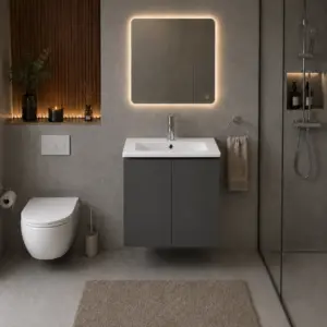 ПВЦ шкаф за баня цвят антрацит с бяла мивка ALBA 50 Anthracite