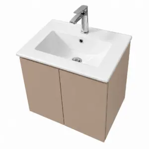 ПВЦ шкаф за баня цвят трюфел с бяла мивка ALBA 50 Truffle