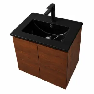 ПВЦ шкаф за баня цвят череша с черна мивка ALBA 50 Cherry B